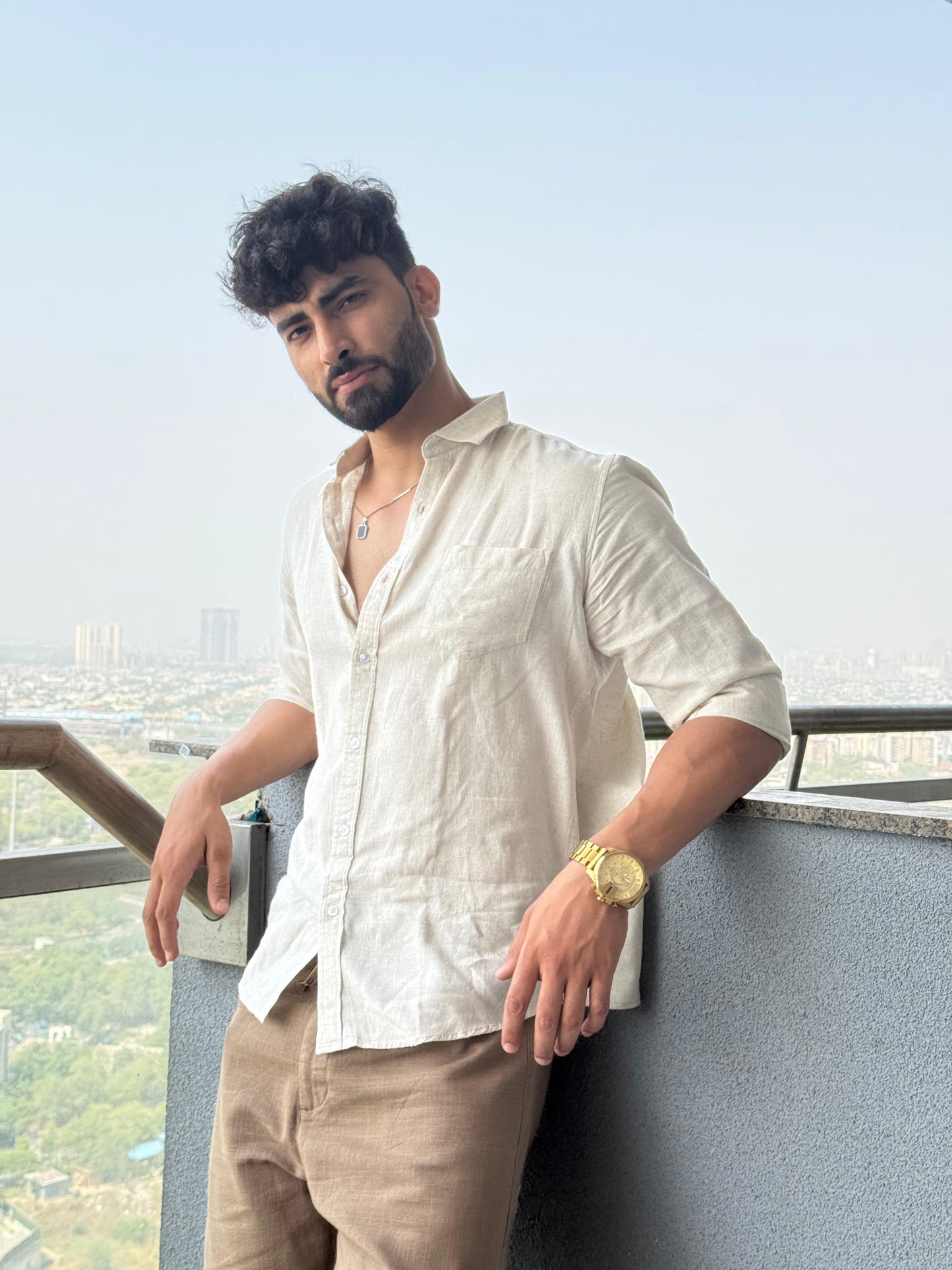 BEIGE OFFWHITE LINEN SHIRT